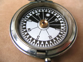 Close up view of compass dial