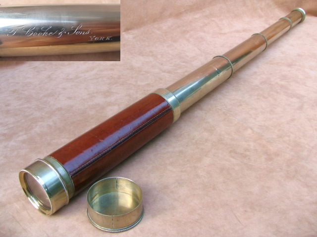 T Cooke & Sons of York 3 draw telescope 25x to 50x magnification