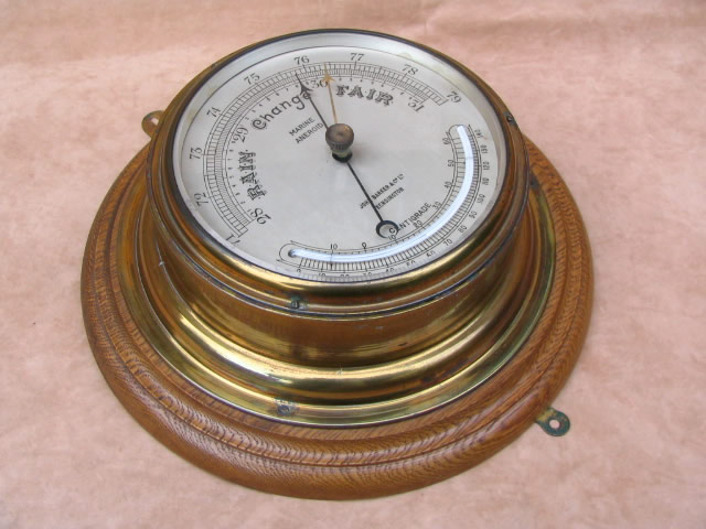 Large Ships aneroid barometer with thermometer circa 1910
