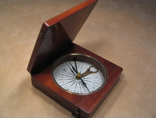 19th century polished brass compass with mother of pearl dial