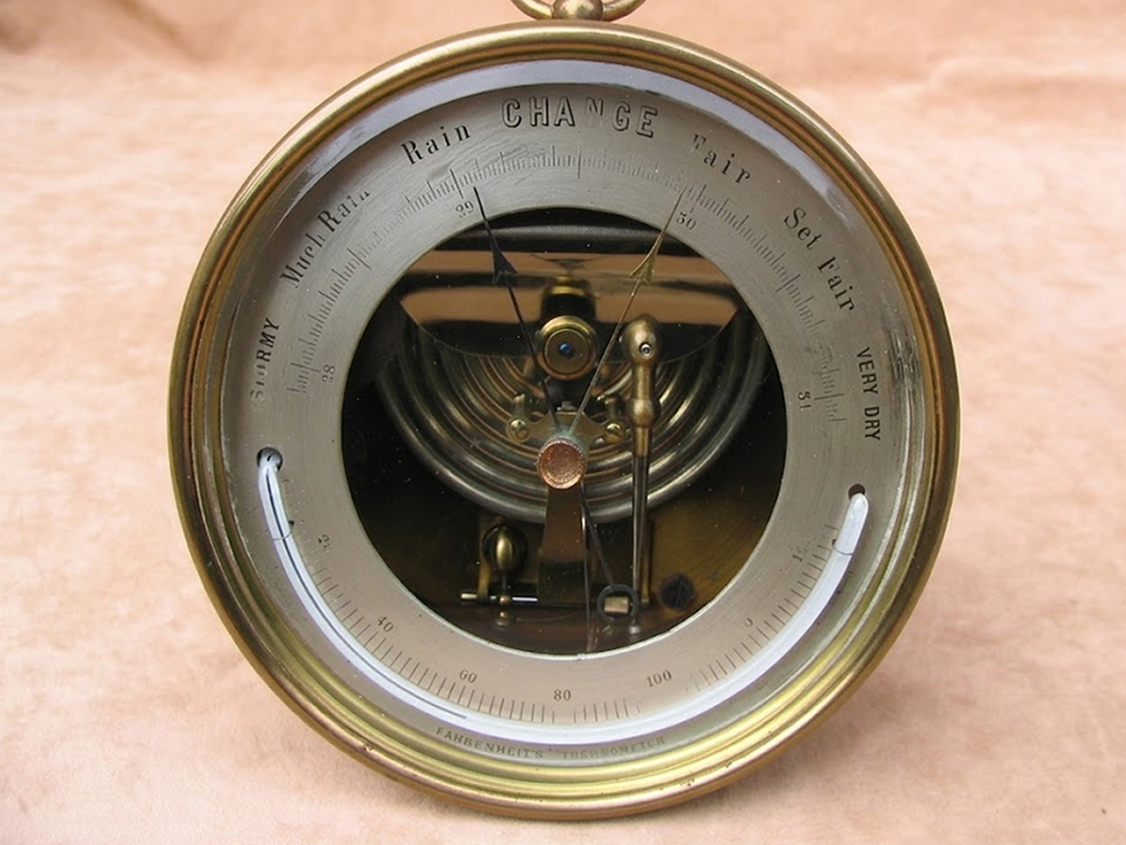 Victorian aneroid barometer with thermometer